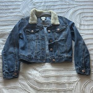 Forever 21 Blue Jean Jacket with Cream Sherpa Collar